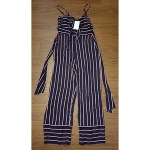 Bardot Navy Blue Striped Jumpsuit NWT Size 8/M